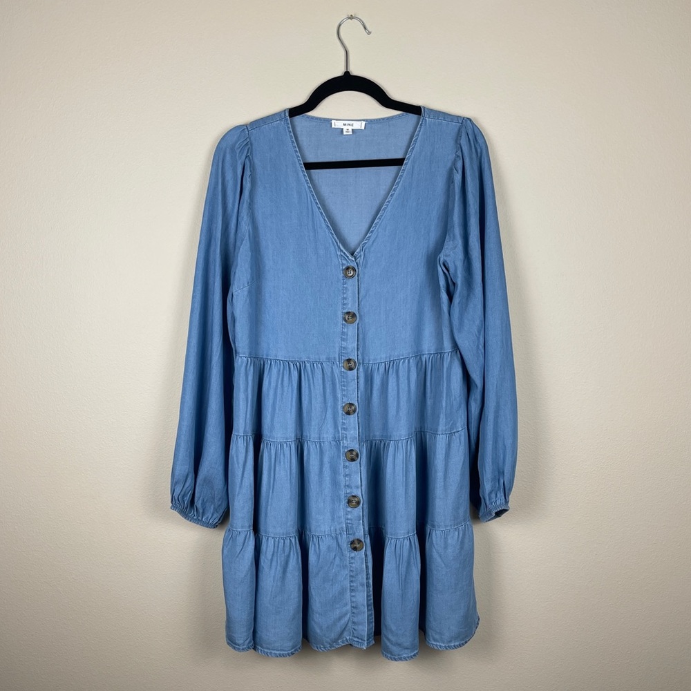 Tiered Button Front Boho Chambray Dress - image 2